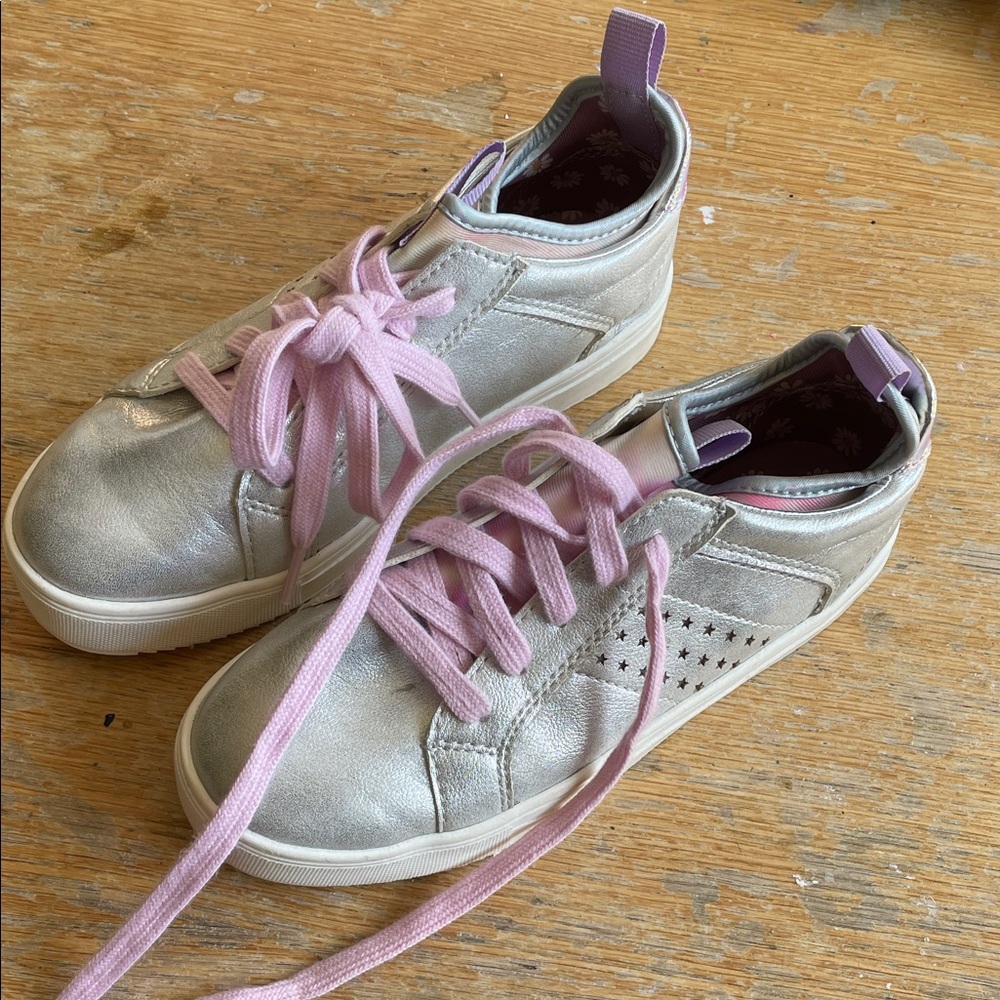 Silver Sneakers with Pink Laces